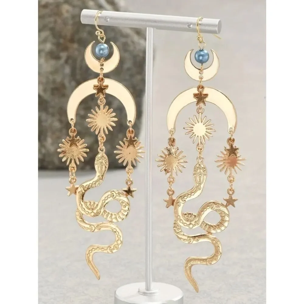 GoldSun & Snake Drop Earrings A1766